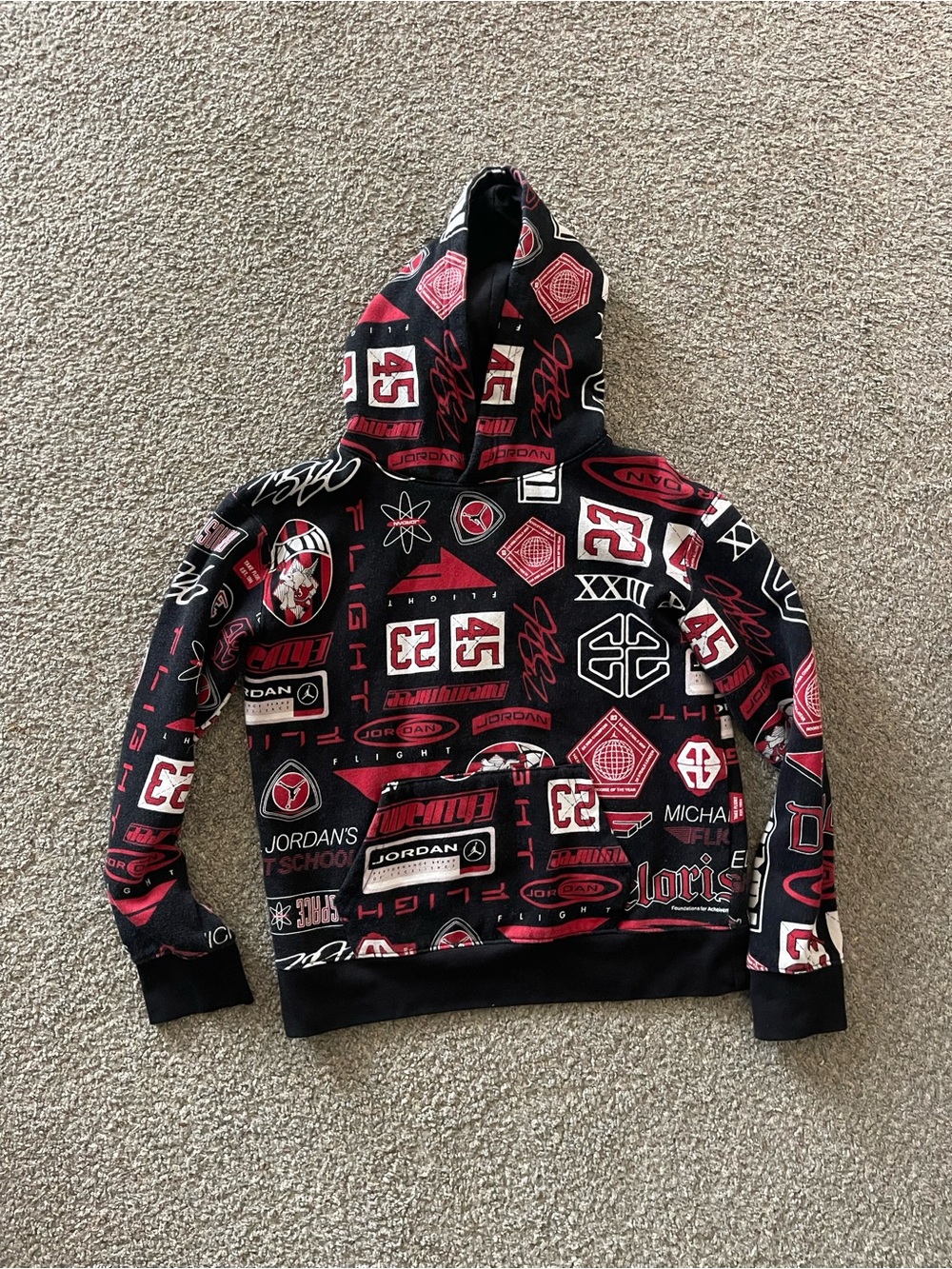 Jordan Kids Black & Red Logo-Print Pullover Hoodie